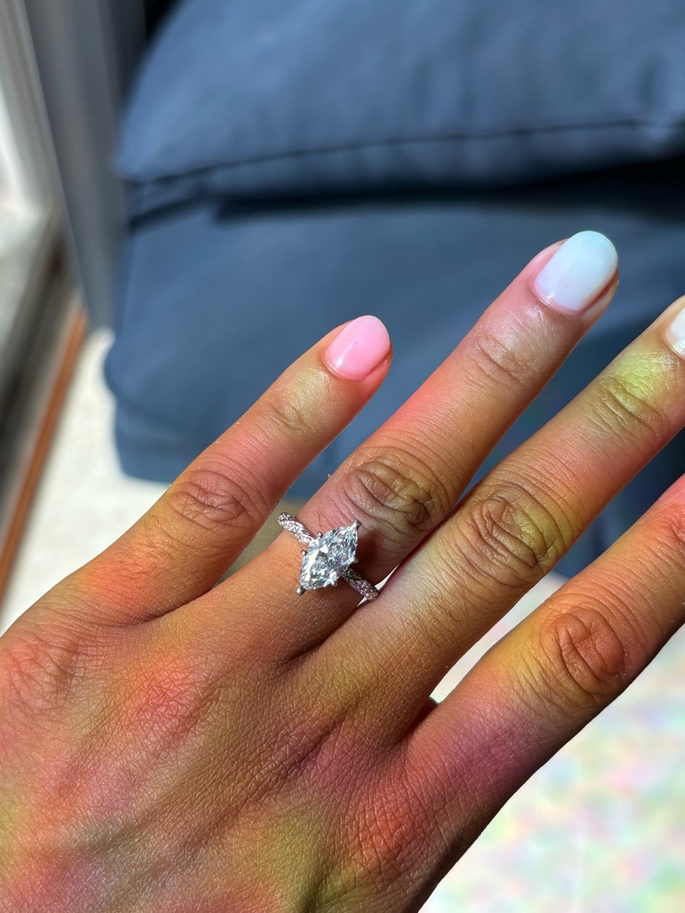 Marquise Halo Engagement Ring in White Gold - Diamond Accent